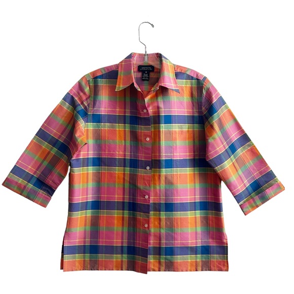 Jones New York Tops - Jones New York Signature Spring Summer Preppy Plaid Silk Shantung Blouse M
